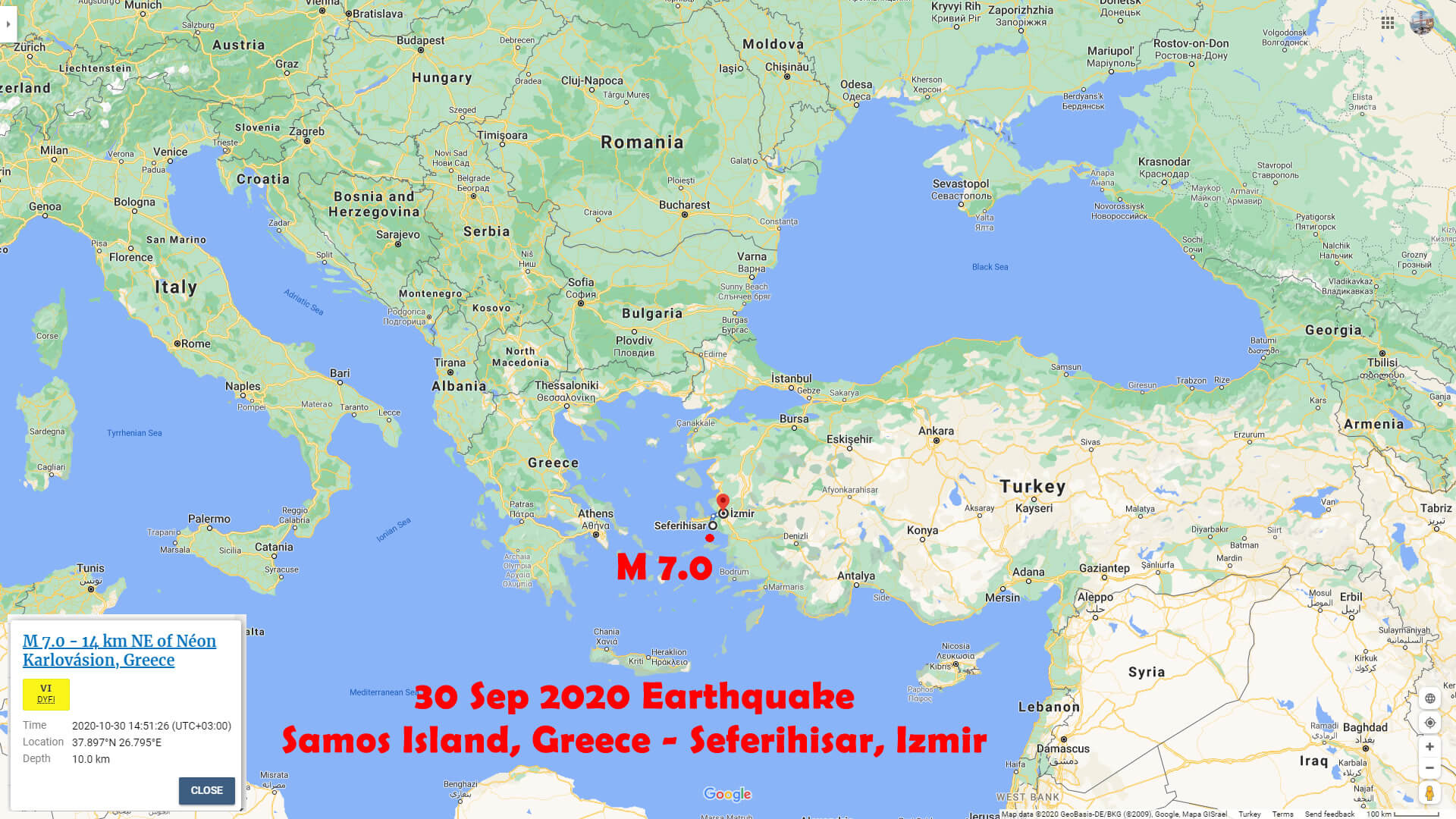 Samos Yunanistan - Seferihisar Izmir - Sep 30 Depremi Siyasi Haritasi
